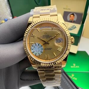 Rolex Gold Day-Date Watch with Fluted Bezel